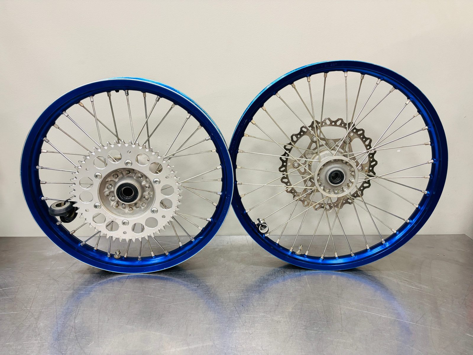 2006-2026  Yamaha YZ125 /YZ250  Front and Rear Wheel Set Blue Rims Hubs Rotor Sprocket Complete Assembly