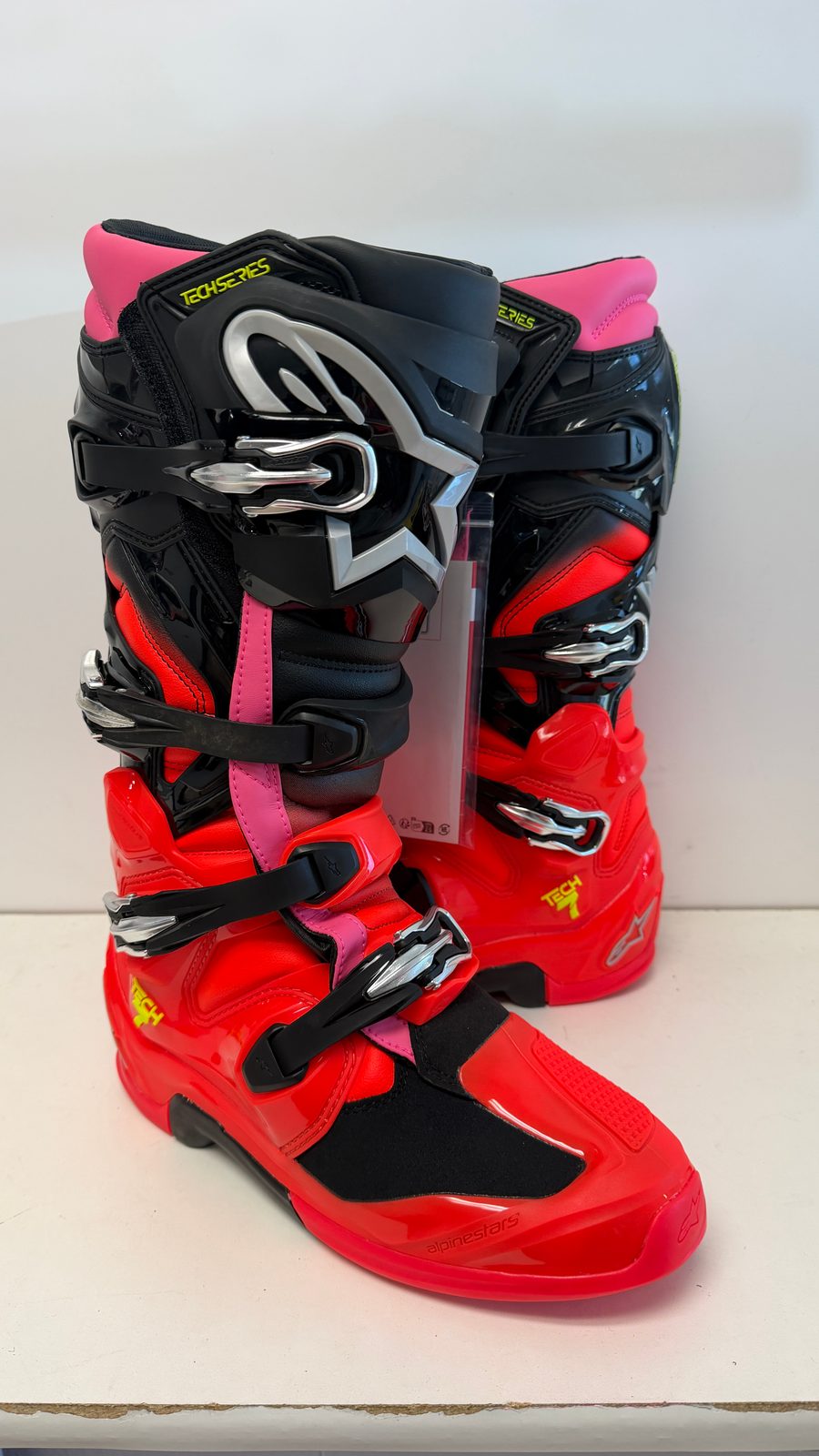 NEW Alpinestars Tech 7 Boots - Black/Red Fluo/Pink Fluo