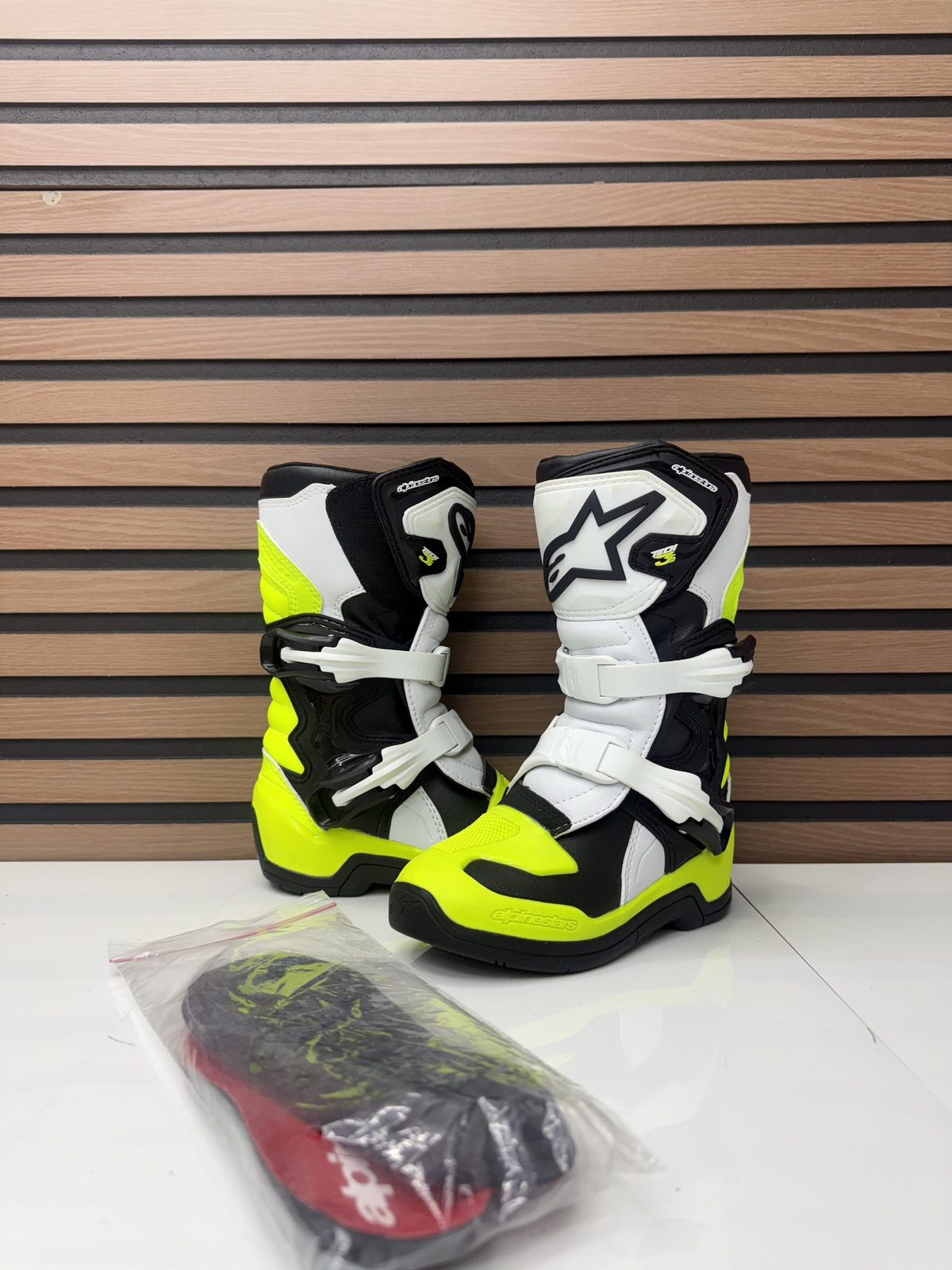 Alpinestars Tech 3S Youth MX Boots White / Yellow Fluo - Size 12J with 11J Insole
