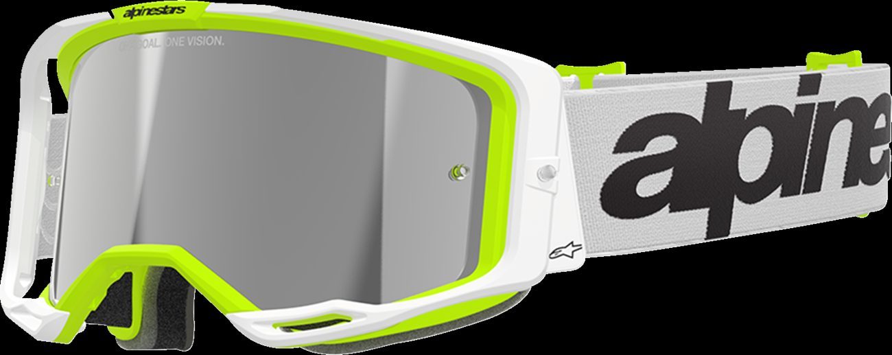 Alpinestars Vision 8 Wordmark Goggle White/Yellow Fluo Silver Mirror Lens New