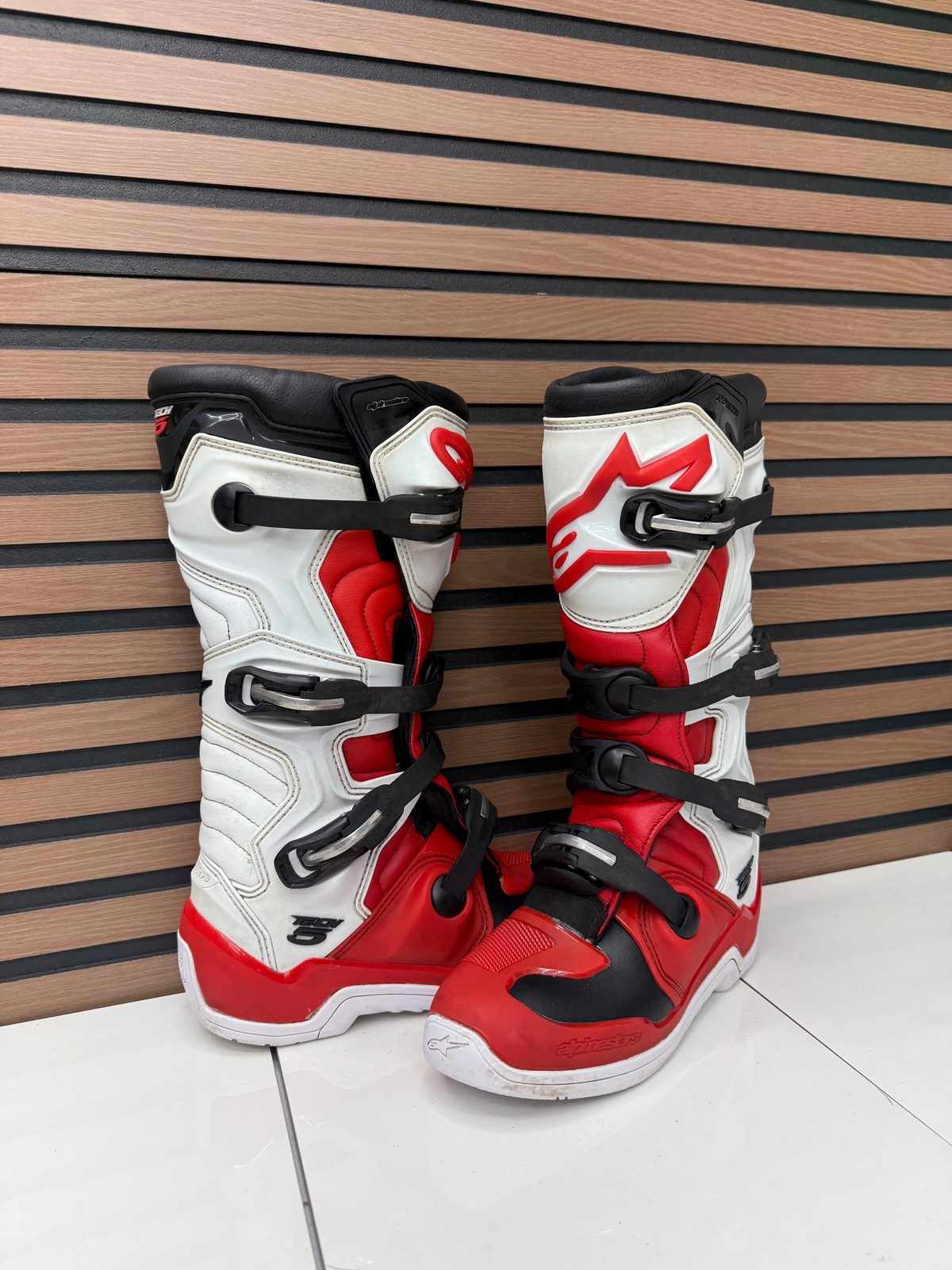 Alpinestars Tech 5 Motocross Boots Red / White Size 8 US - Used MX Off-Road