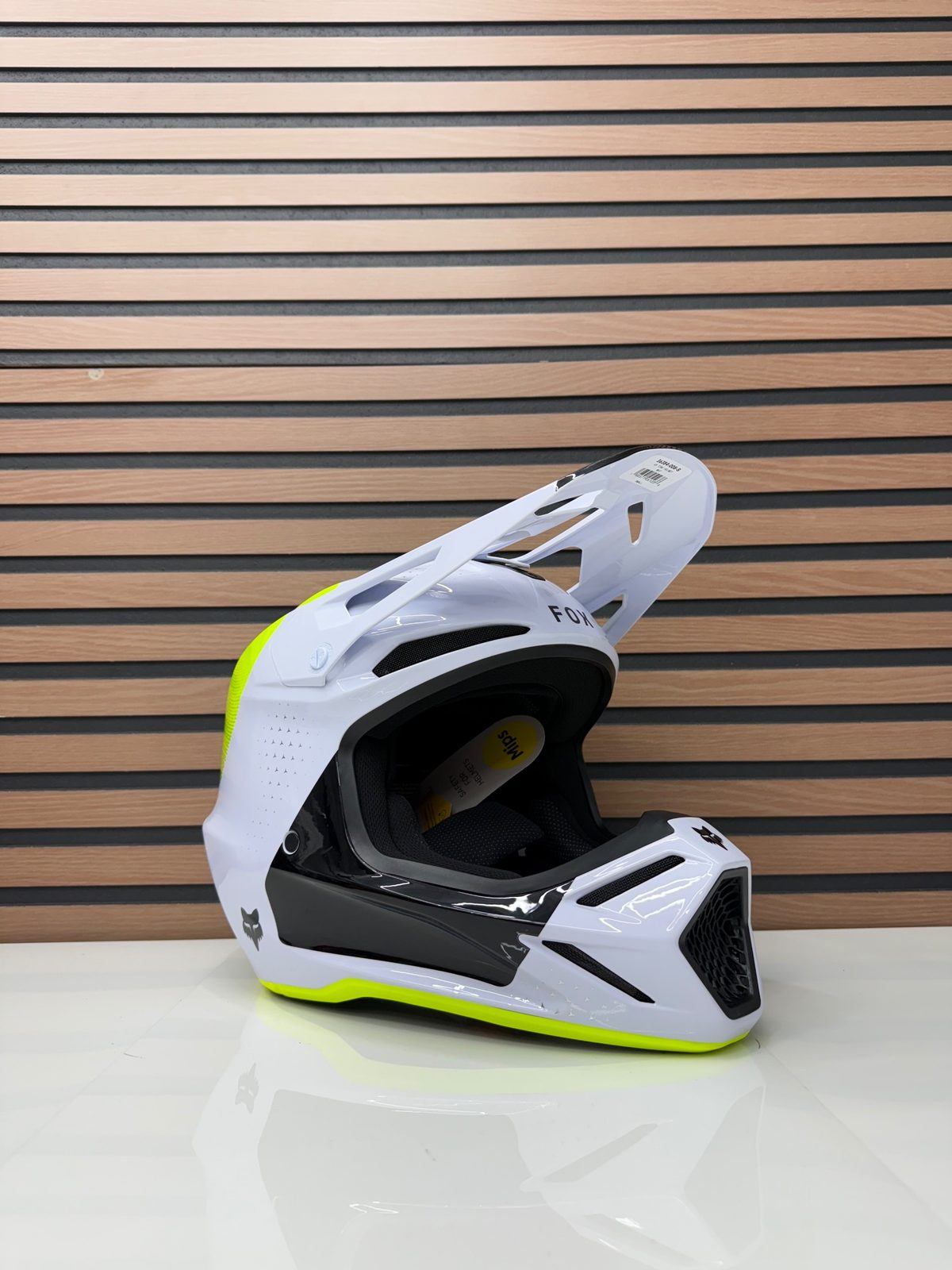 Fox Racing V3 Tine Helmet - White / Neon - Small