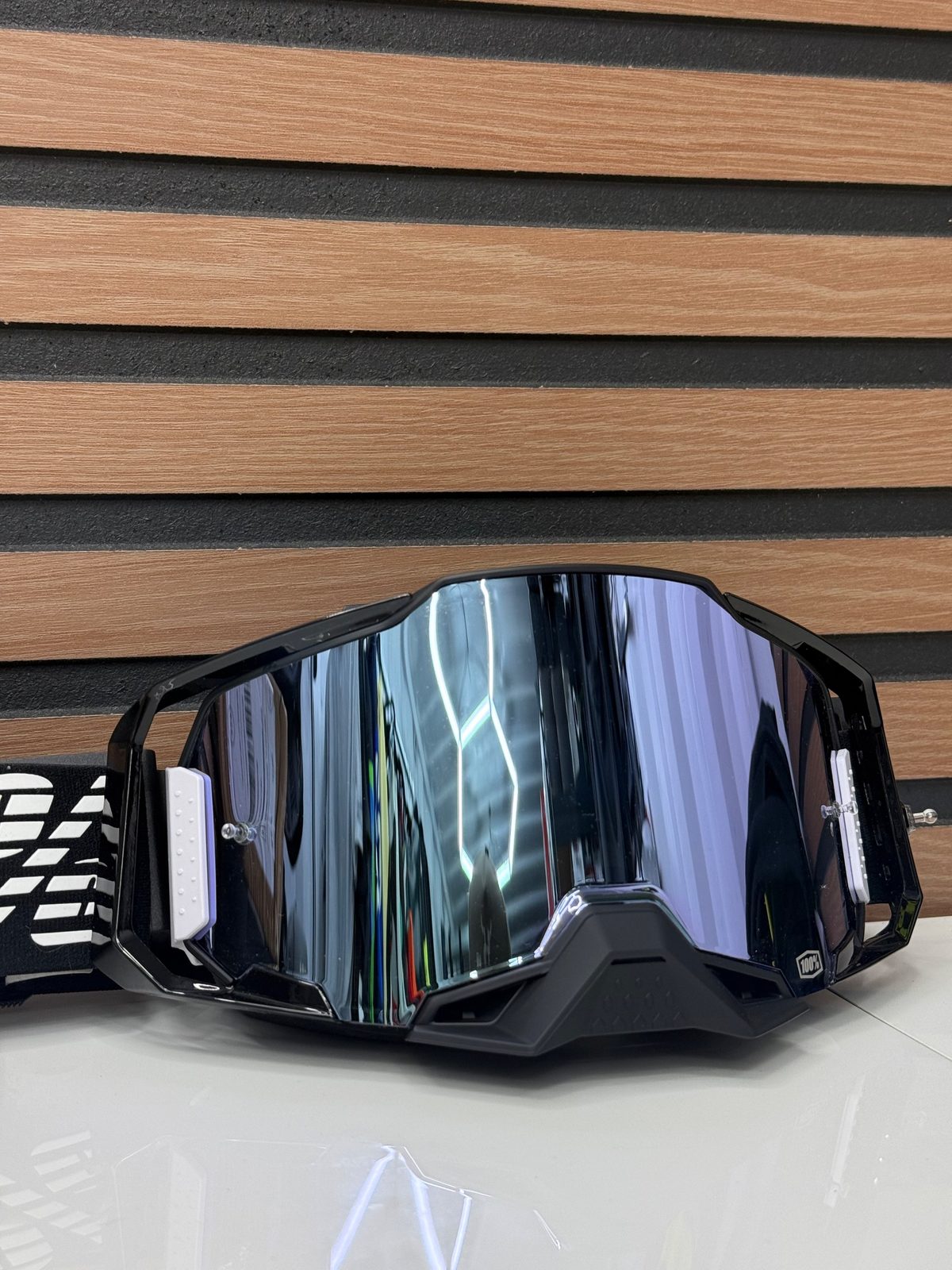 100% Armega Goggles Black / White Silver Mirror Lens Motocross MX Offroad Goggle