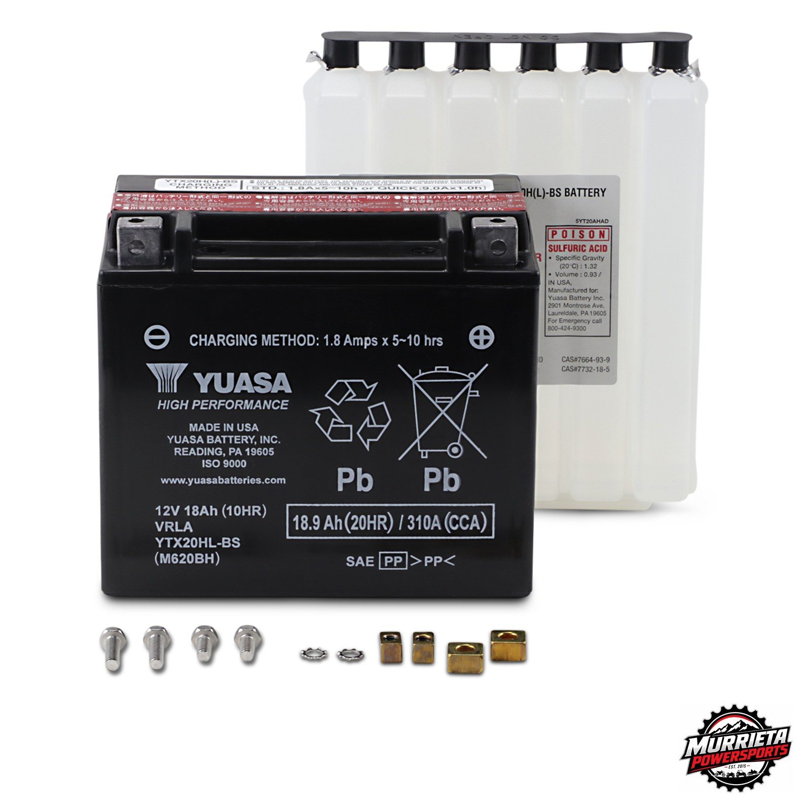 Yuasa YTX20HL-BS AGM Battery 12V 310CCA Harley Davidson Softail Dyna Sportster