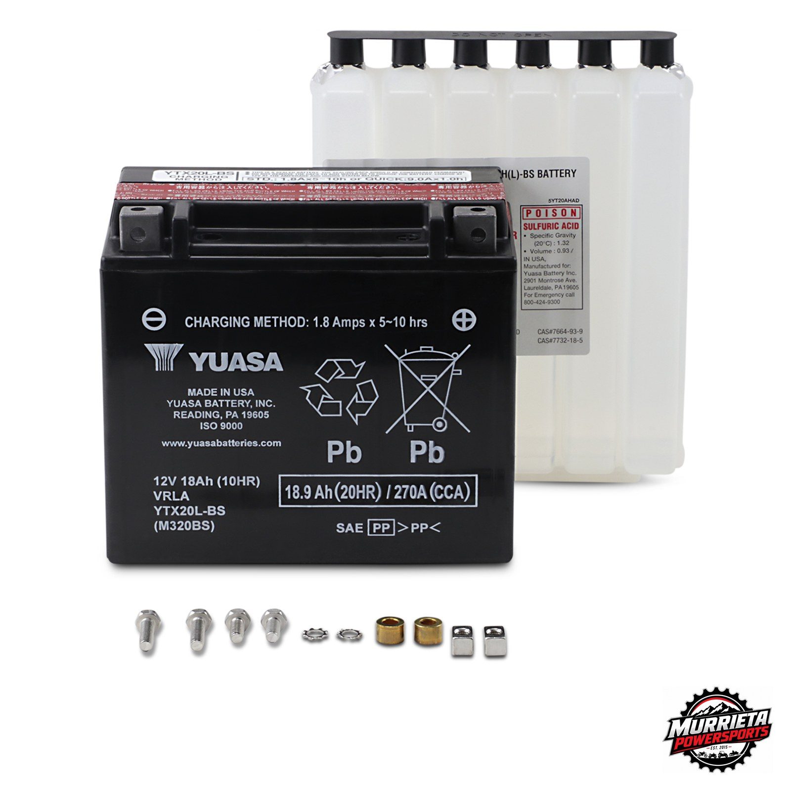 Yuasa YTX20L-BS AGM Battery 12V 18Ah Harley Davidson Softail Dyna Sportster