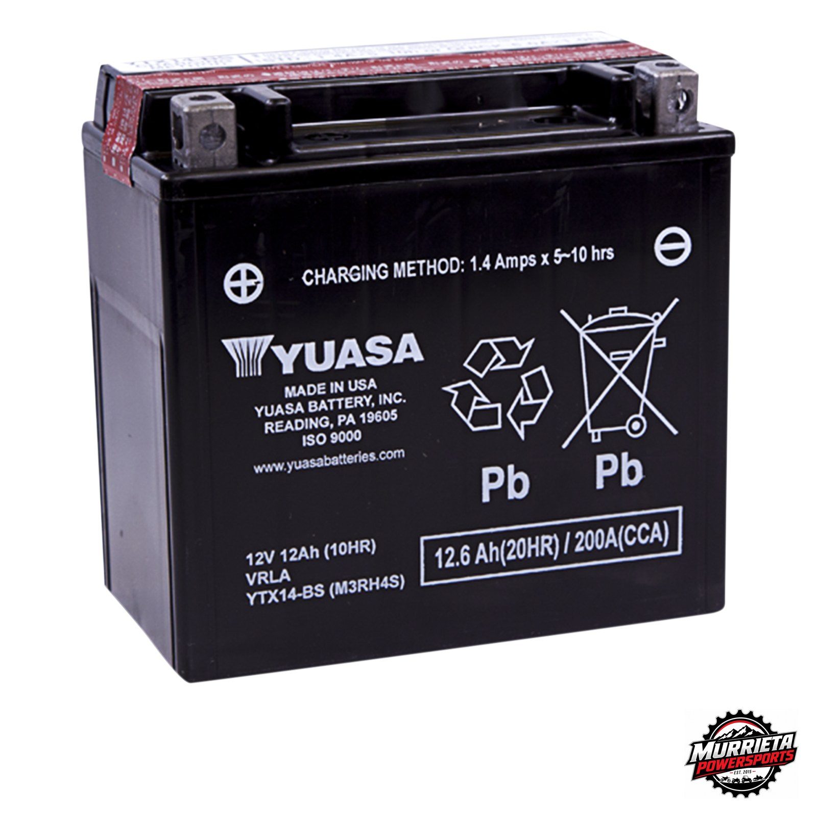 Yuasa YTX14-BS AGM Battery 12V 12Ah Honda Shadow VTX1300 Foreman Rubicon Pioneer