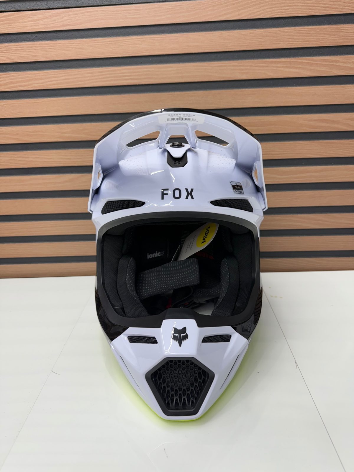 Fox Racing V3 Tine Helmet - White / Neon - Small