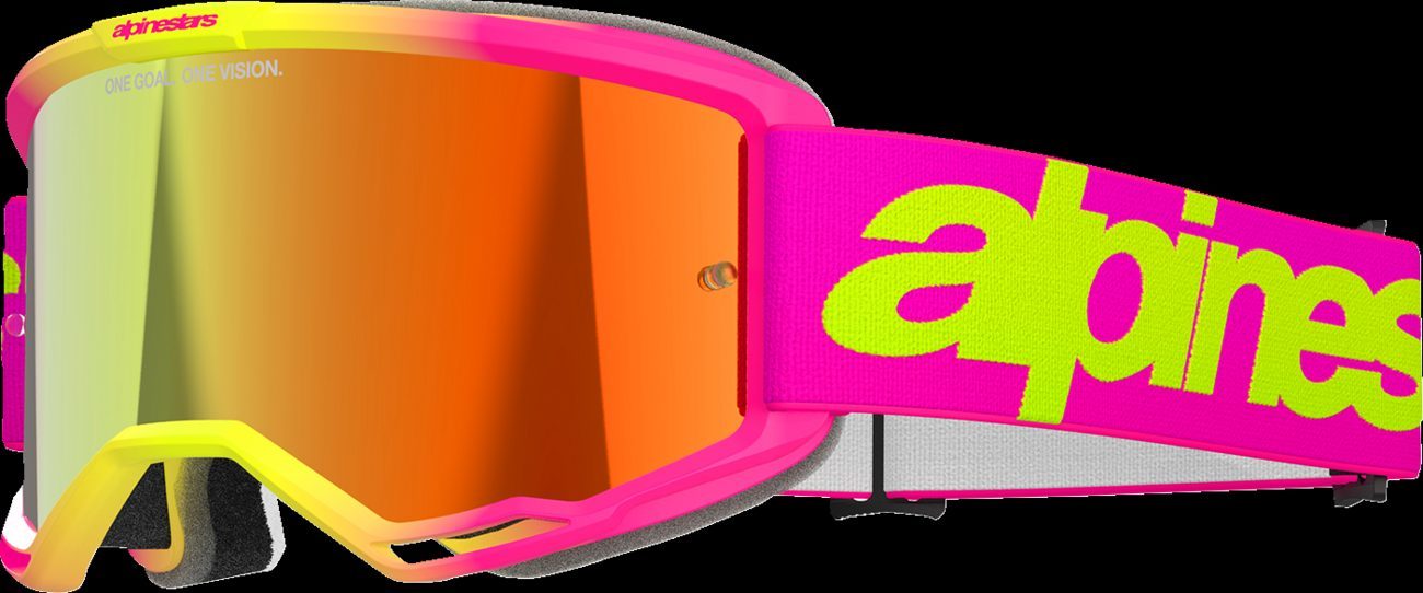 Alpinestars Vision 5 Wordmark Goggle Pink/Yellow Fluo Red Mirror Lens New