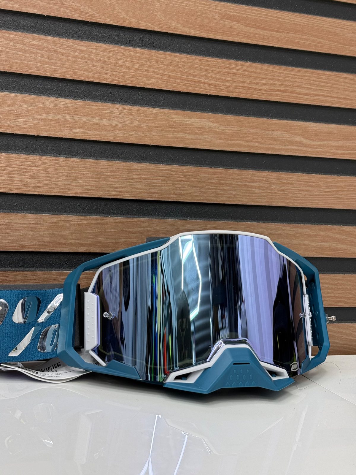 100% Armega Goggles Blue / Chrome - Silver Mirror Lens Motocross Goggle
