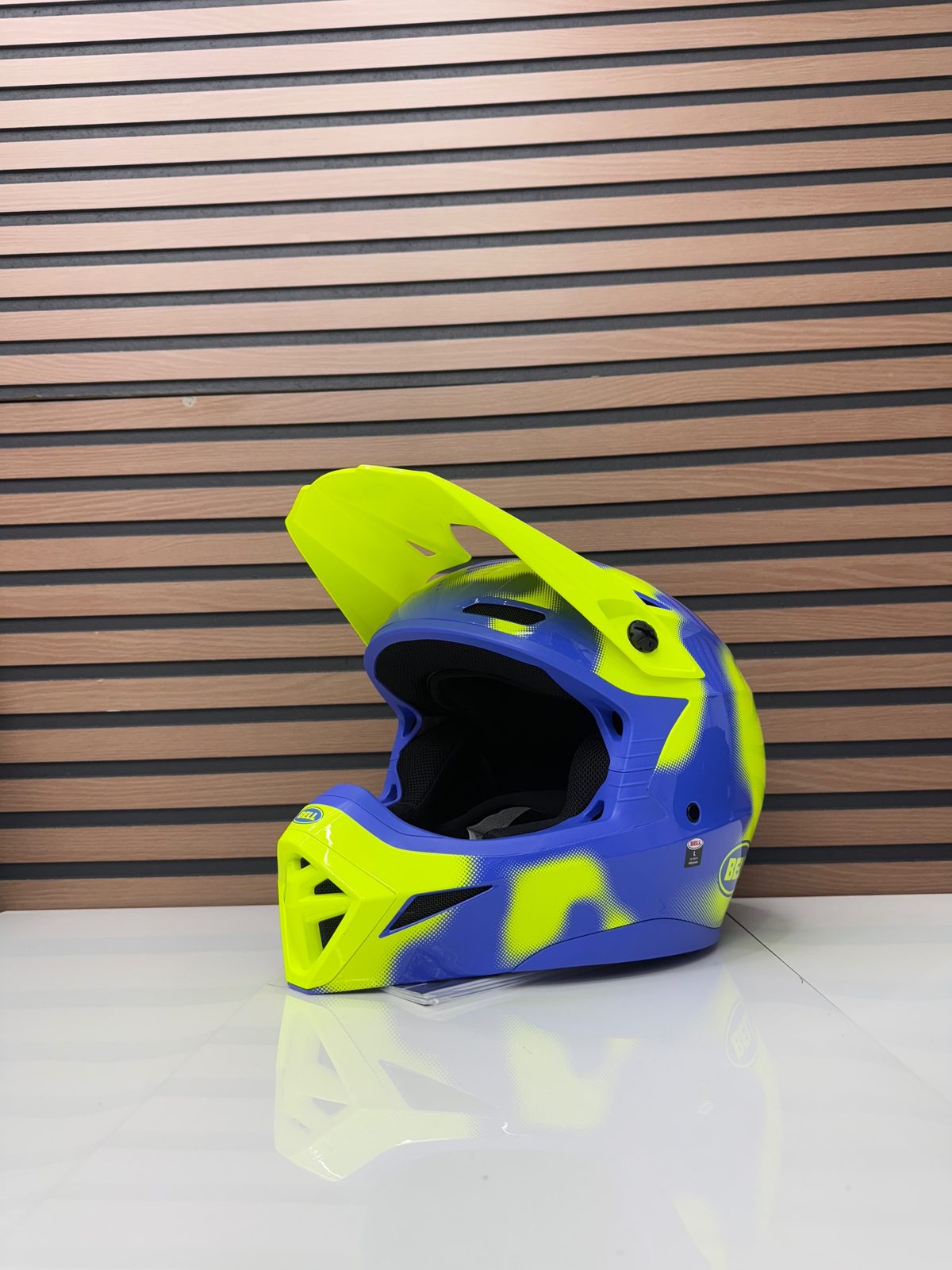 New Bell MX-10 MIPS Camo Helmet - Blue / Hi-Viz Yellow - Large