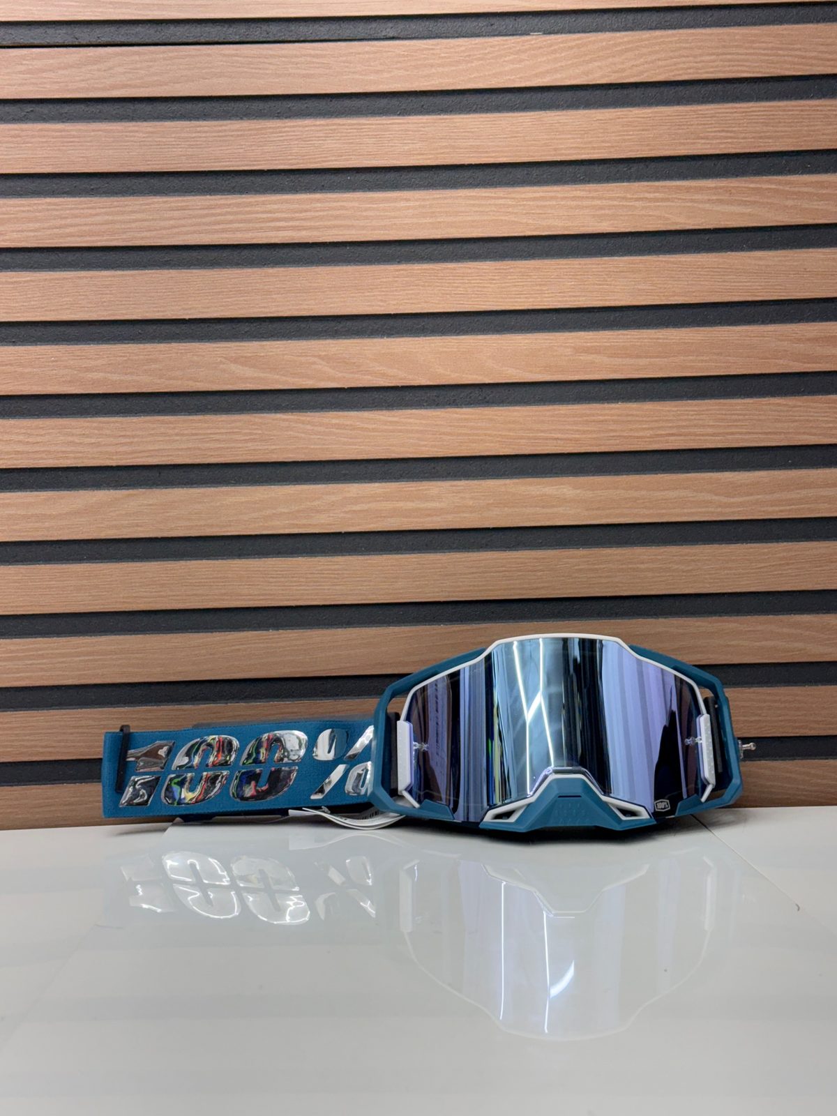 100% Armega Goggles Blue / Chrome - Silver Mirror Lens Motocross Goggle