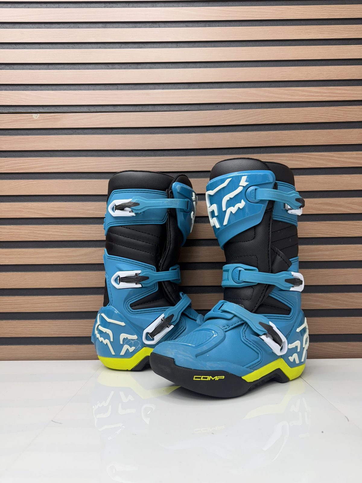 Fox Racing Comp Youth Boots Blue / Yellow - Size Youth 3 US