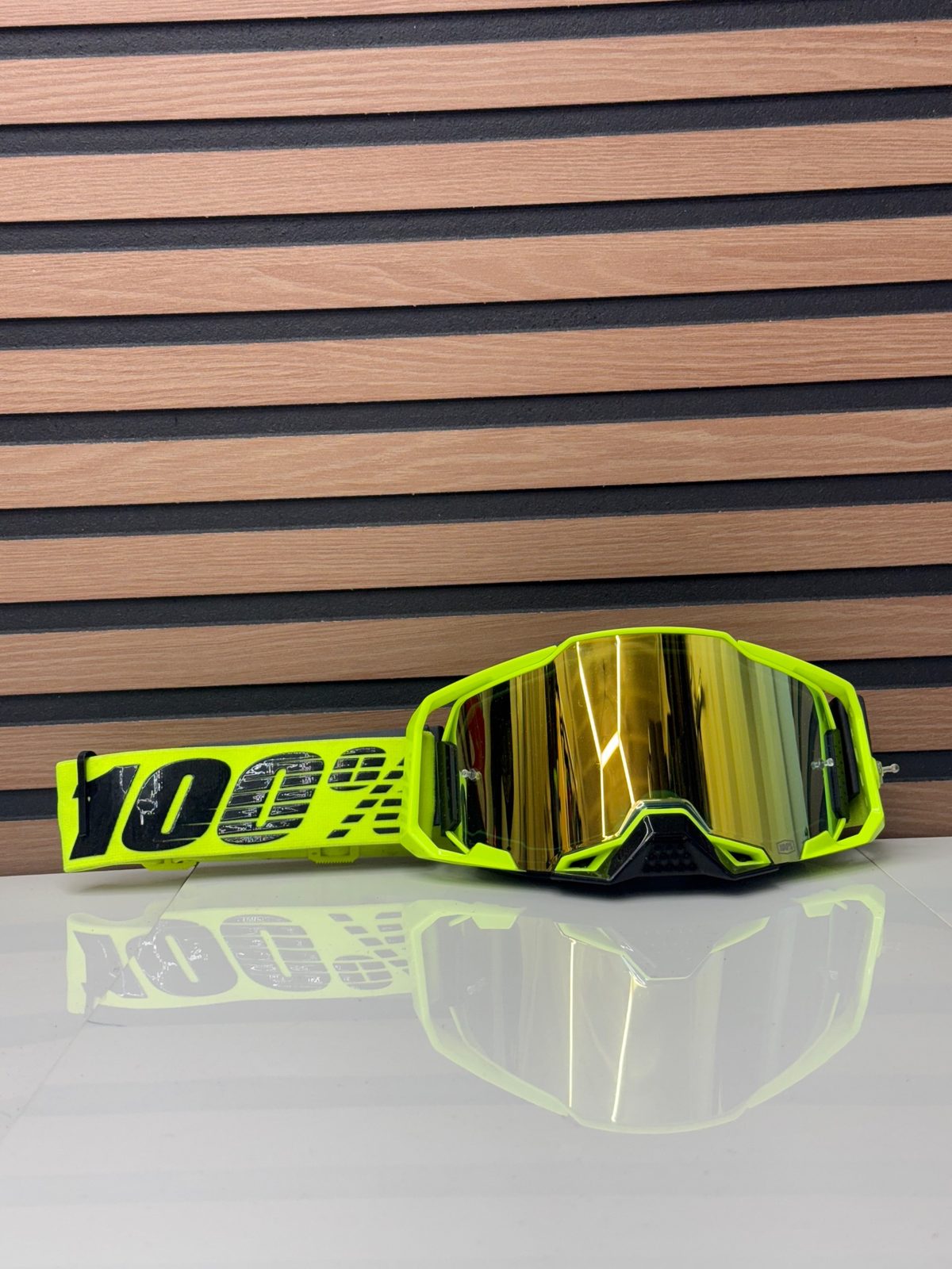100% Armega Motocross Goggles Fluo Yellow Black Gold Mirror Lens Used MX