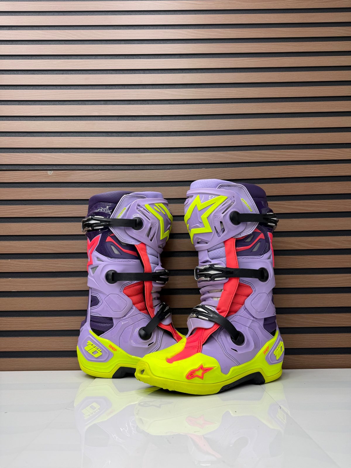 Alpinestars Tech 10 Supervented MX Boots Lilac Fluo Yellow Pink - Size 8 US