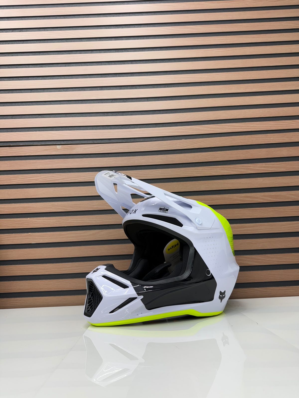 Fox Racing V3 Tine Helmet - White / Neon - Small