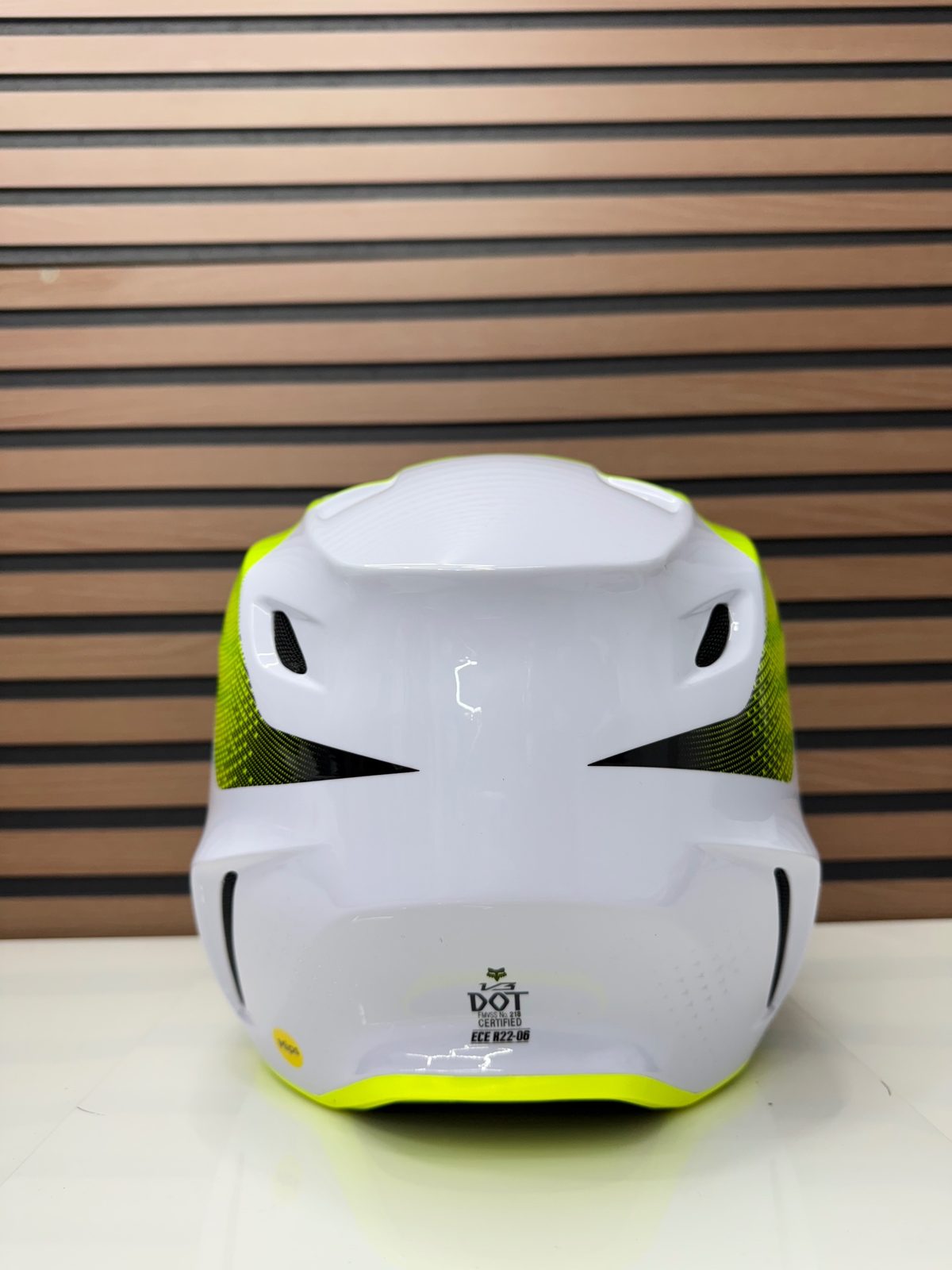 Fox Racing V3 Tine Helmet - White / Neon - Small