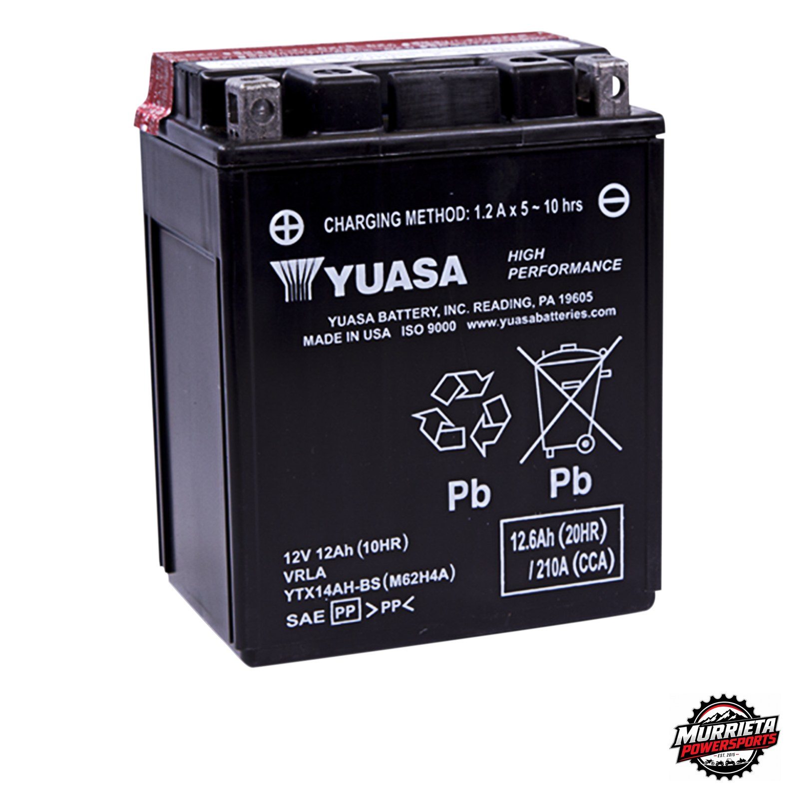 Yuasa YTX14AH-BS AGM Battery 12V 12Ah 210CCA Arctic Cat 400 500 650 TRV TBX ATV