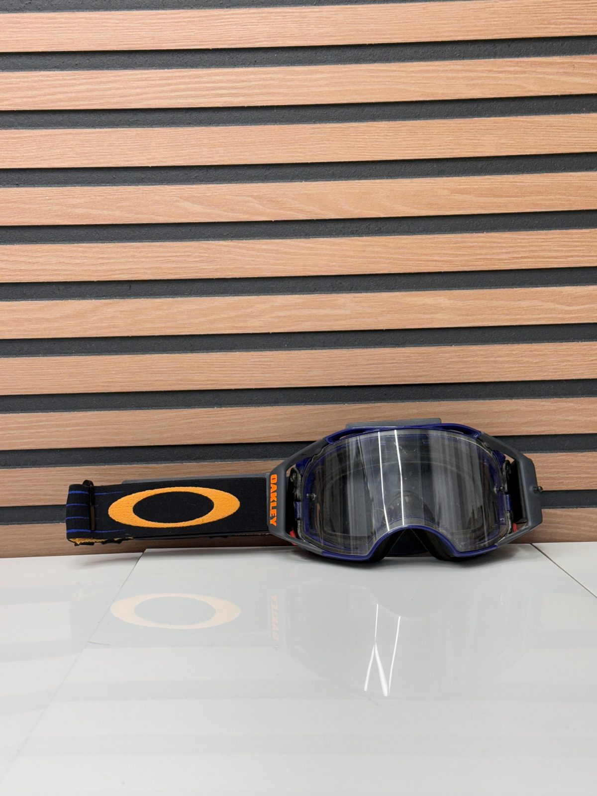 Oakley Airbrake MX Goggles Navy Blue / Orange Clear Lens Motocross Used