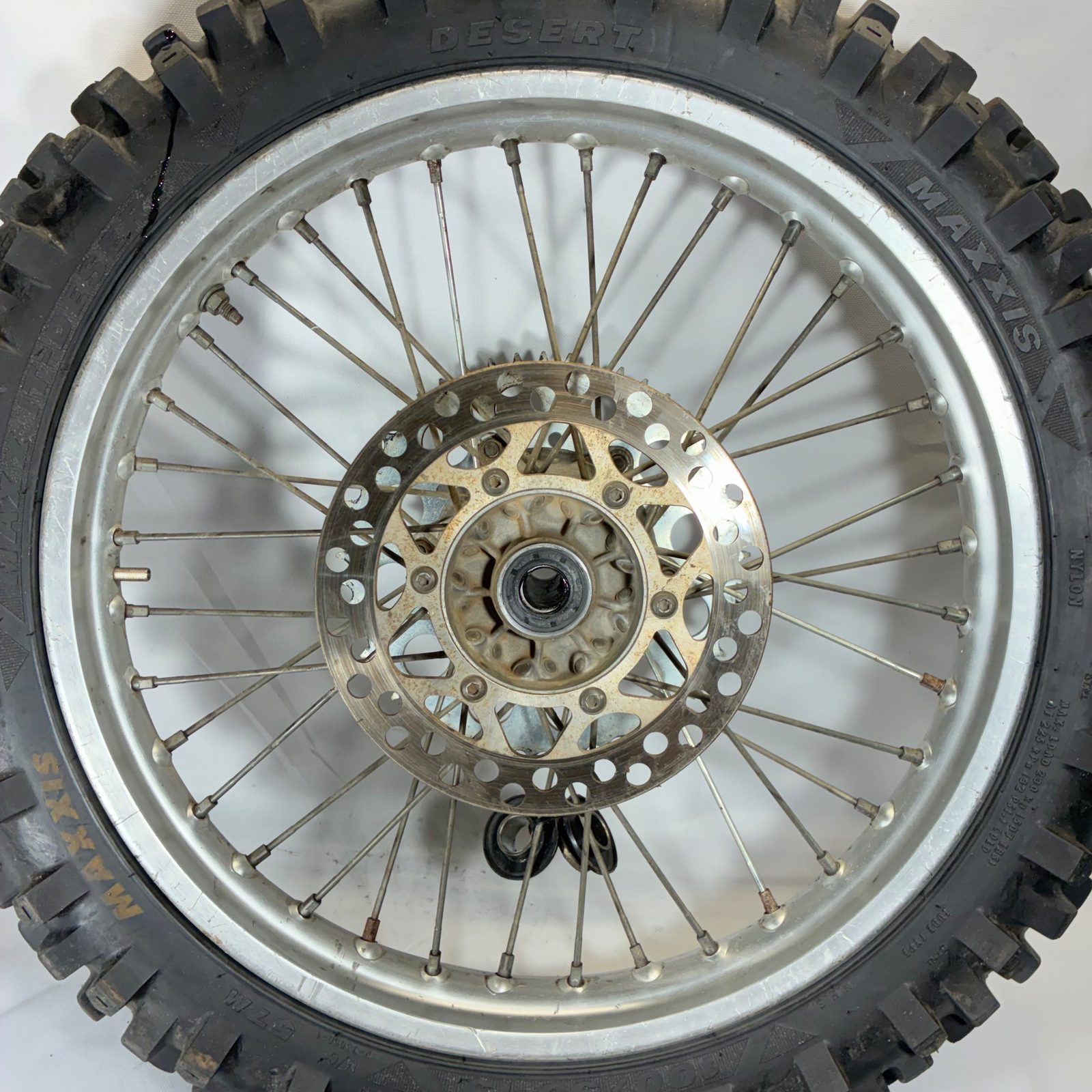 1990 Kawasaki KX125 Rear Wheel 19" Rim Hub Spokes with Rotor Sprocket and Tire - 13087-1120