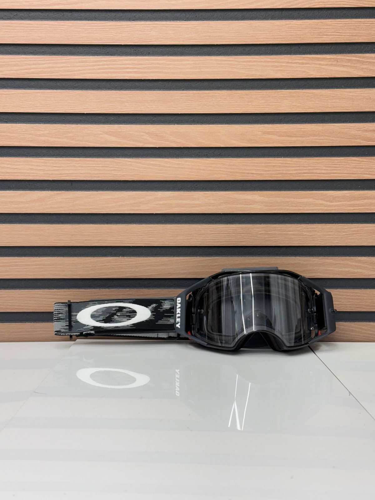 Oakley Airbrake MX Goggles Black Grey Camo Strap Clear Lens Motocross Open Box