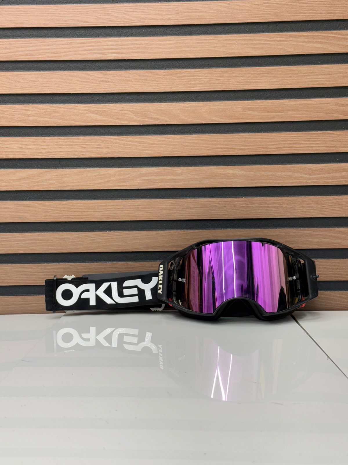 Oakley Airbrake MX Goggle Black / White Frame - New Purple Mirror Lens